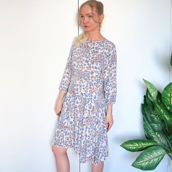 Leopard / Cheetah Print 100 % Asymmetric Knee Length 3/4 Sleeve Cotton Dress S - Picture 12 of 16